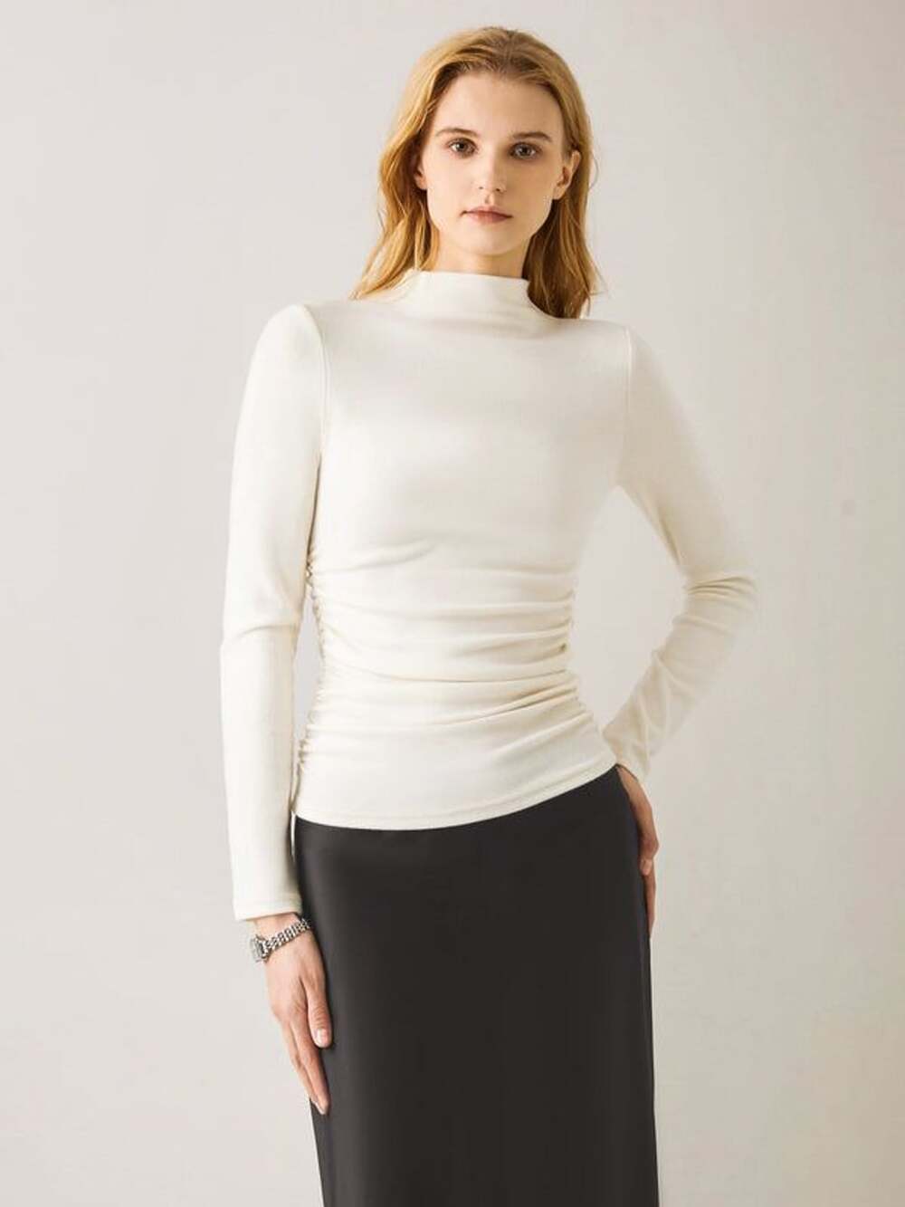 OGL Eco-Mousse Thermal Ruched Mockneck Top Size S